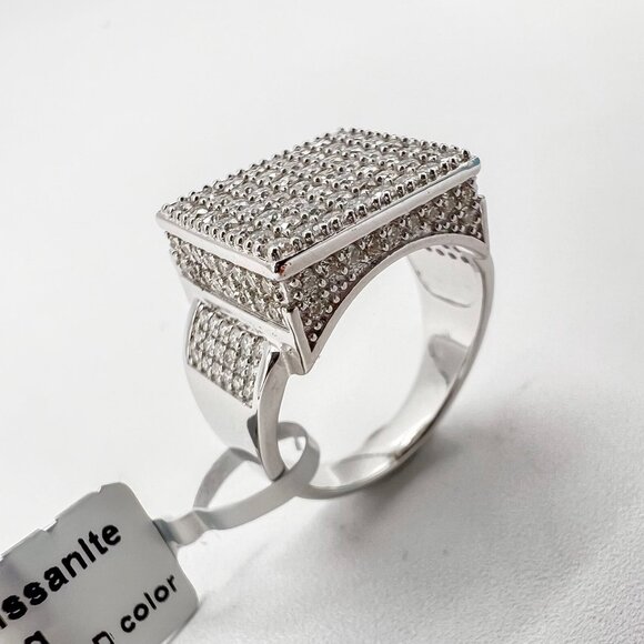 925 Sterling Sliver Moissanite 2.5cm Rectangle Elevated Ring, 2.57ctw VVS Stones